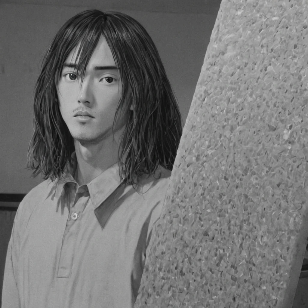 man, giant eraser erasing, (anime), bizarre scenario, This is Junji, Yusuke Murata, black and white, 8K, anime, horror