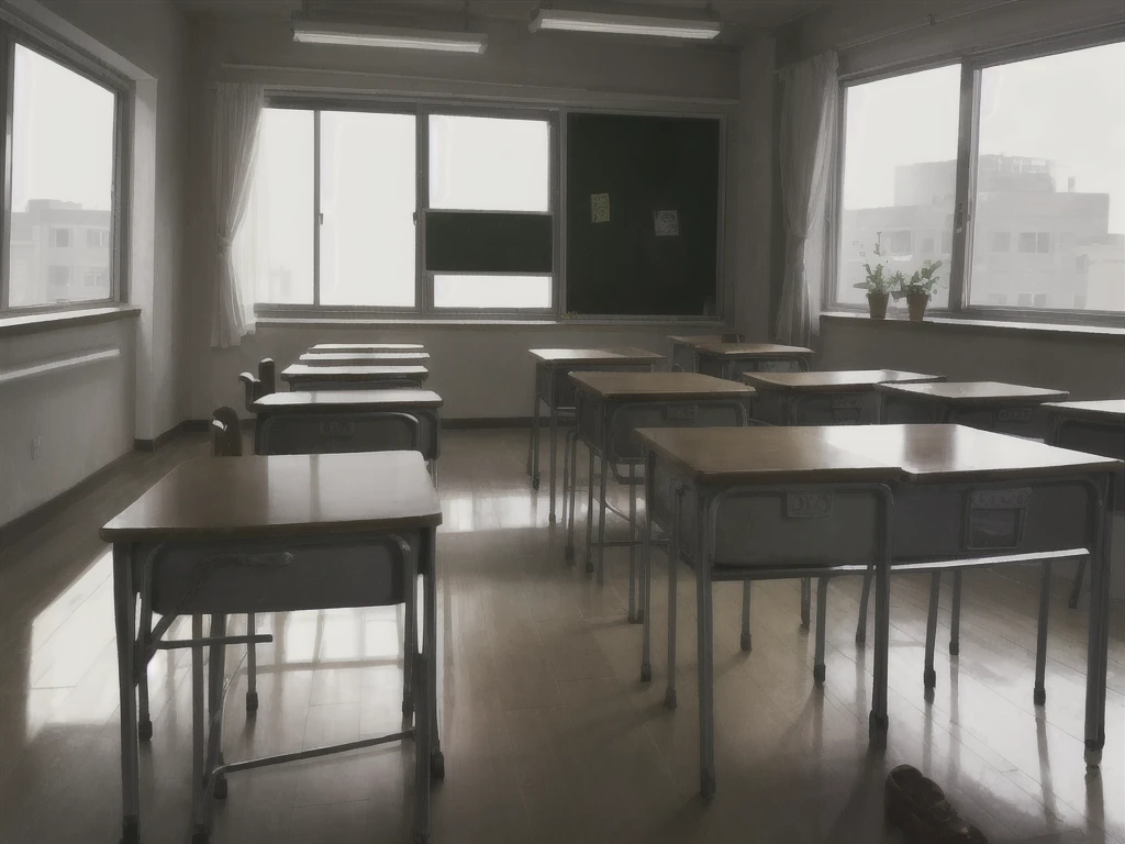 School, classroom, grey, light, windows, table,