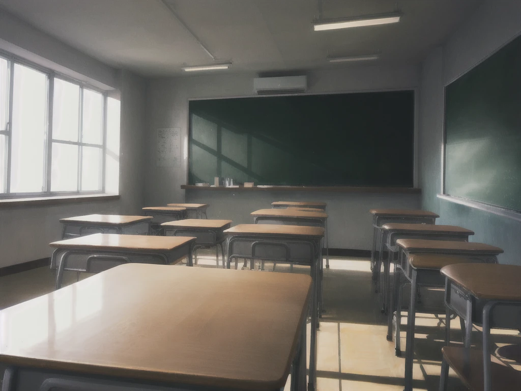 School, classroom, grey, light, windows, table,