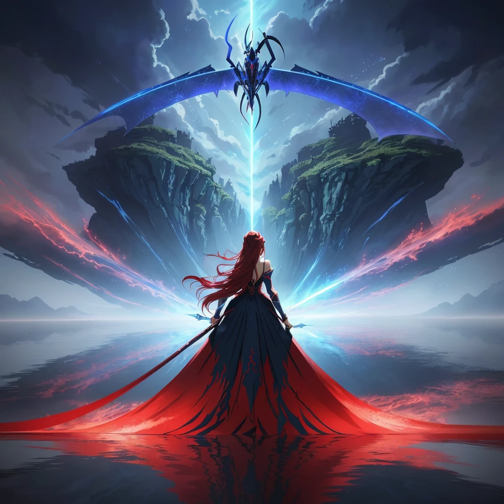 a woman in a long red dress holding a large blue scyther, anime art wallpaper 8 k, anime epic artwork, anime art wallpaper 4 k, anime art wallpaper 4k, beautiful fantasy anime, unlimited blade works, anime wallpaper 4 k, anime wallpaper 4k, 4k anime wallpaper, epic fantasy art style hd, anime fantasy artwork, hd anime wallaper