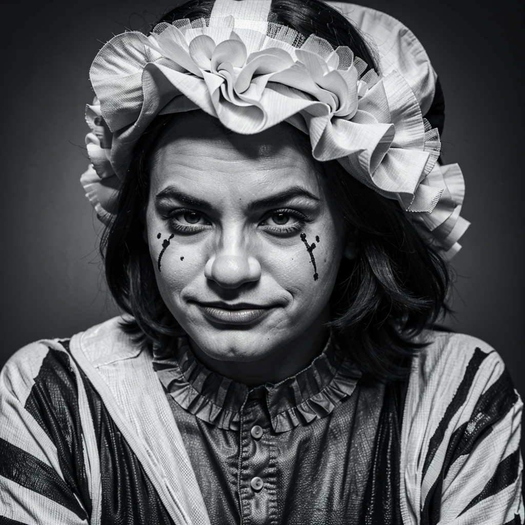 Draw adult clown, ancient, black and white 