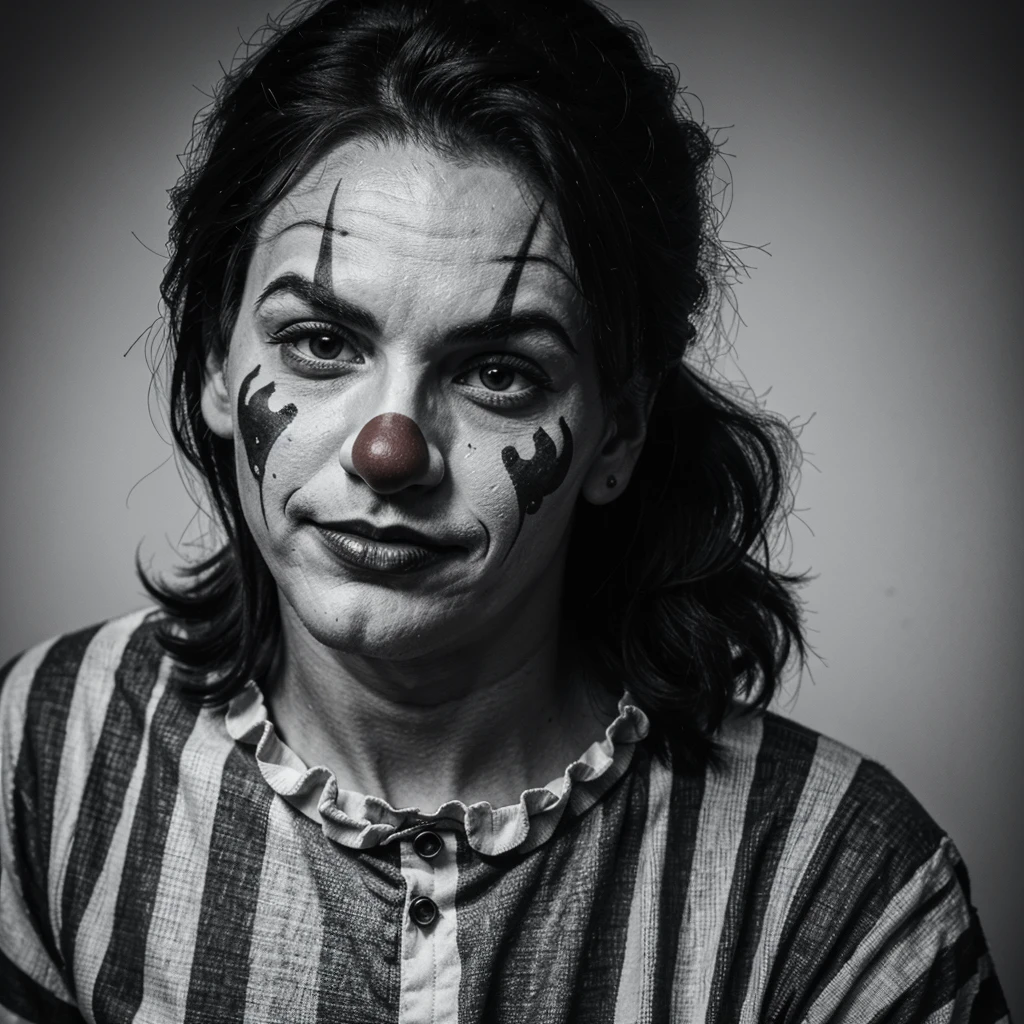 Draw adult clown, ancient, black and white