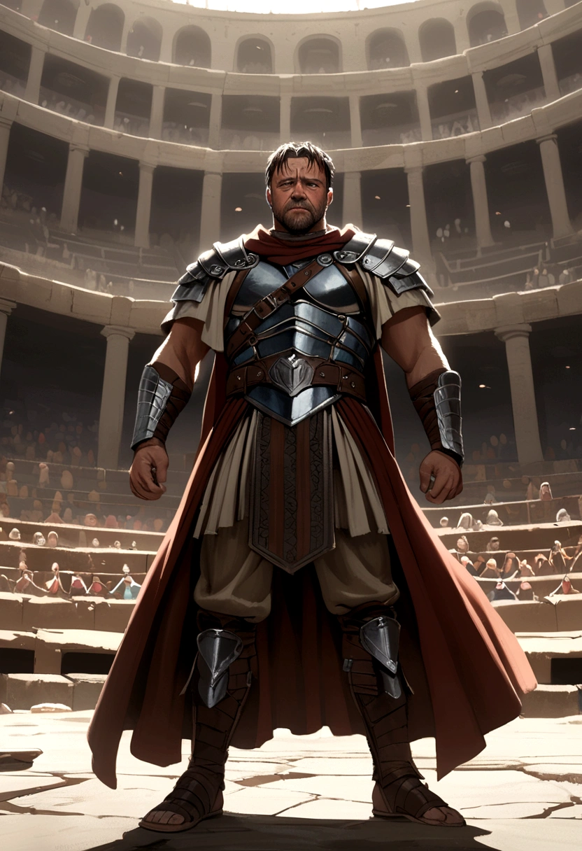 Russell Crowe as  Gladiator, epic scene in the Colosseum