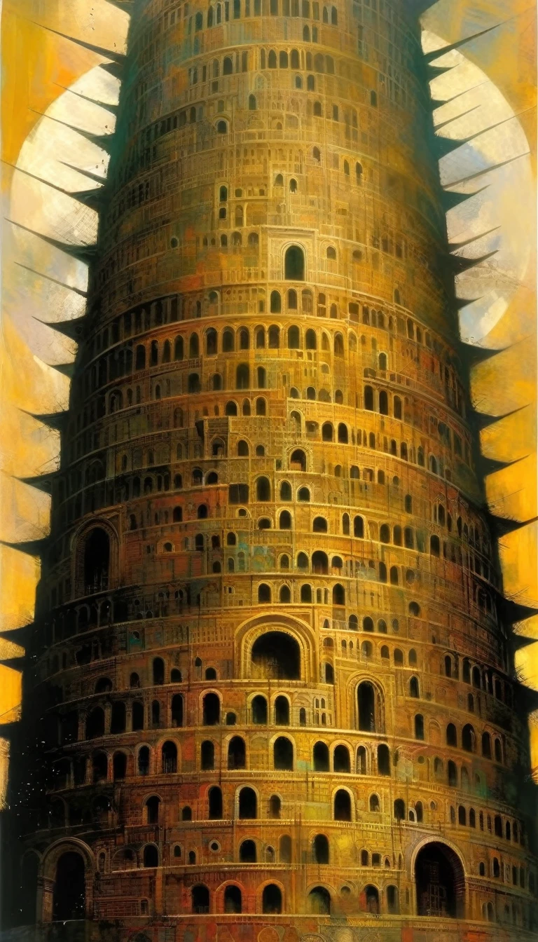 Tower of Babel, art inspired in Dave mcKean, oil painted
