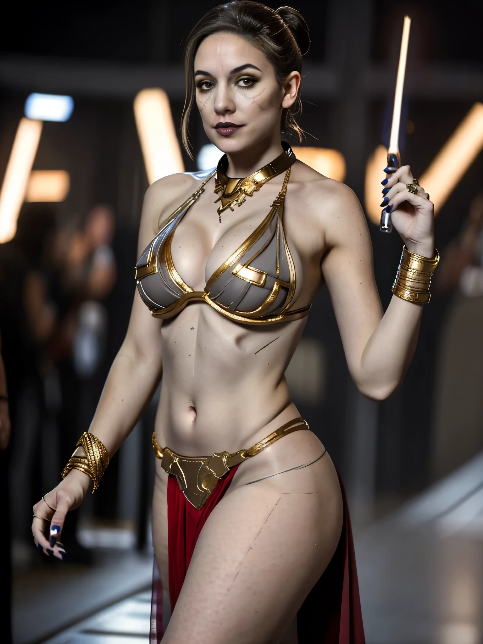Full length shot, fit, slender pornstar MerrinJS, MerrinJFO, ((obviously showing off her gorgeous body)), Skimpy outfit with lots of skin showing, intricate clothing, detailed skin, perfect skin texture, sexy, powerful, sexual, horny, volumetric lighting, 8k, high resolution photo, Star Wars setting, bare midriff, bare thighs, bare shoulders, deep cleavage, ((split clothes)), (((flirty sexual pose))), ((grey skin tone)), full length view from low angle , CONCEPT_princess_leia_gold_bikini_ownwaifu,www.ownwaifu.com, pelvic curtain,cleavage,loincloth,armlet,bikini armor,collar,bracelet,bikini,gold chain,cosplay,alternate costume,