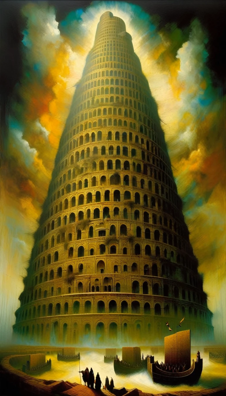 Tower of Babel, art inspired in Dave mcKean, oil painted
