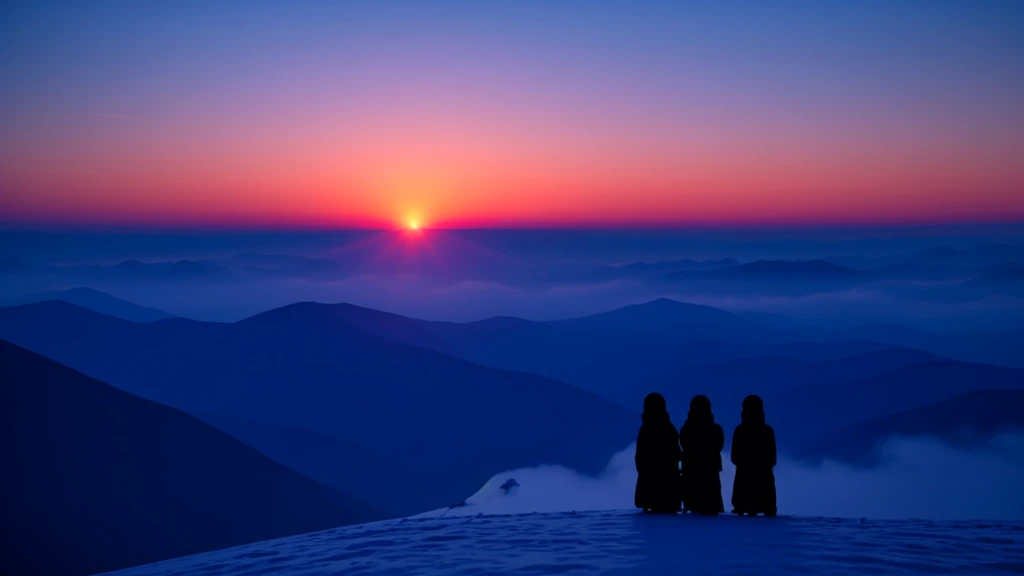 On a high mountain before dawn,There is a group of people waiting for the rising sun16:9
