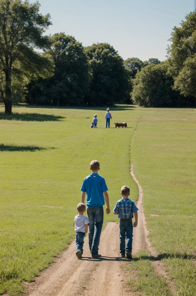 A family with two boys on a country afternoon 