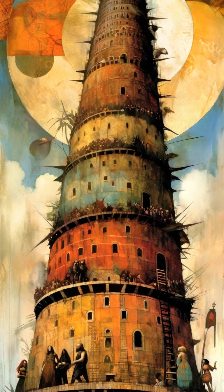 Tower of Babel, art inspired in Dave mcKean, oil painted