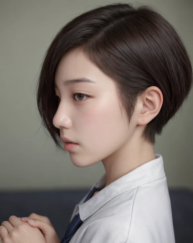 yearbook photo of a Korean girl with short hair, profile id style