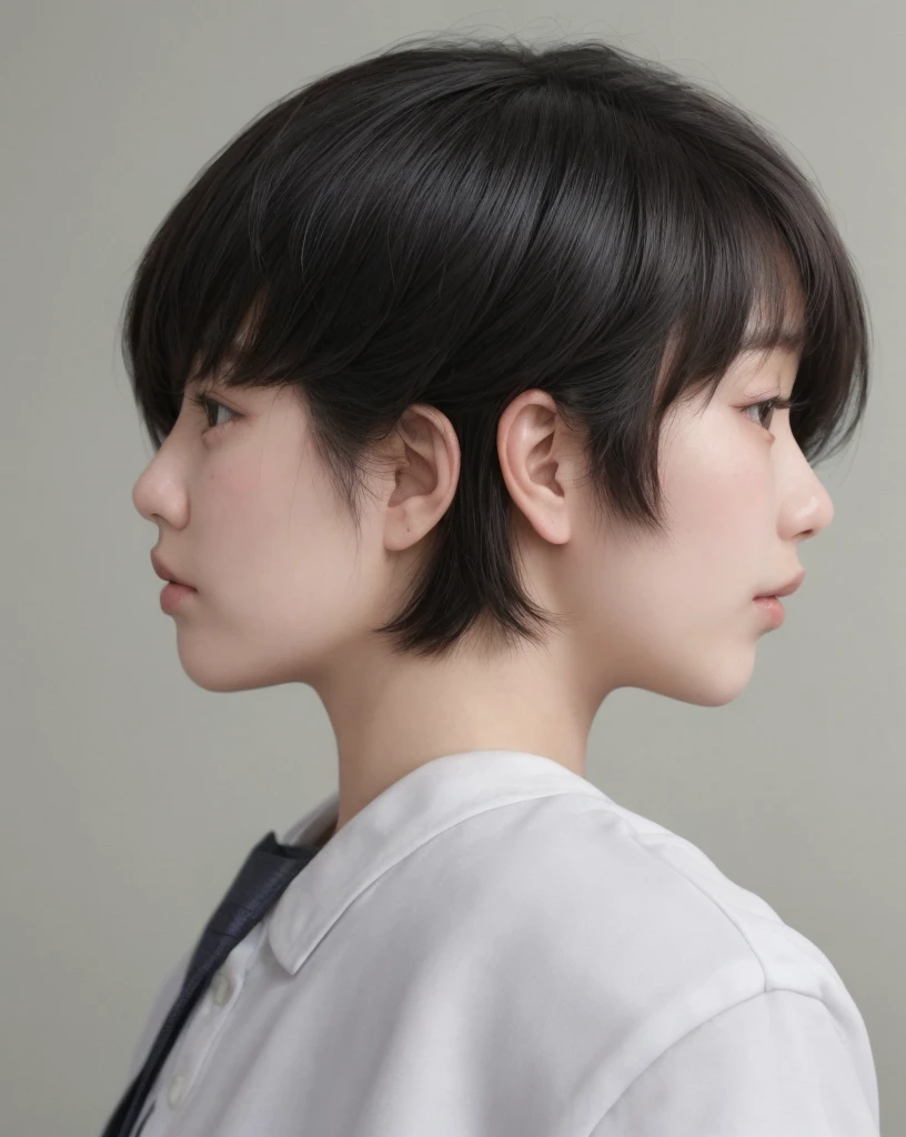 yearbook photo of a Korean girl with short hair, profile id style