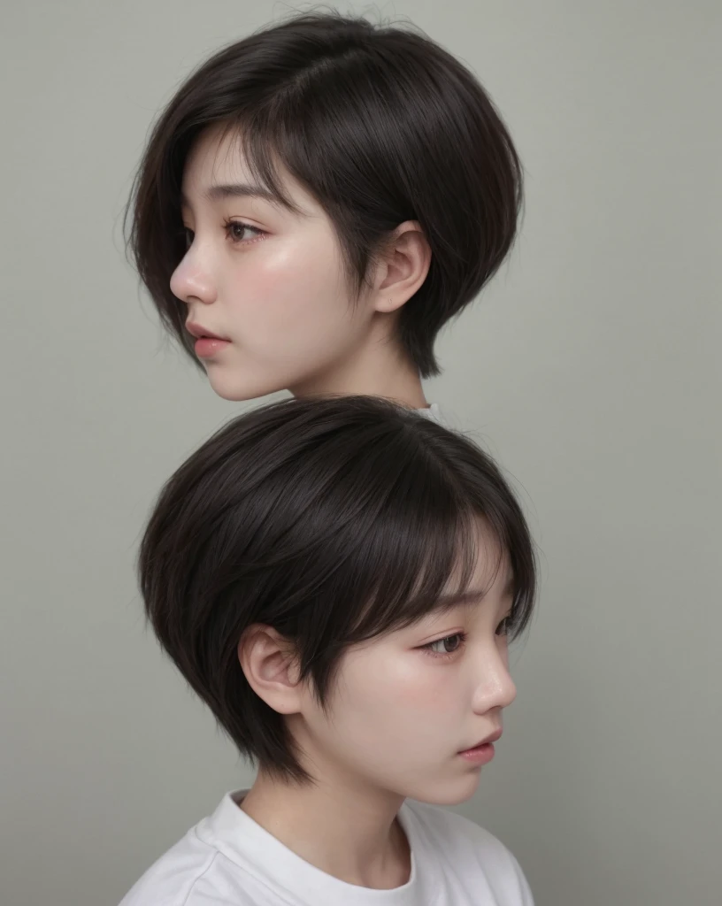 yearbook photo of a Korean girl with short hair, profile id style