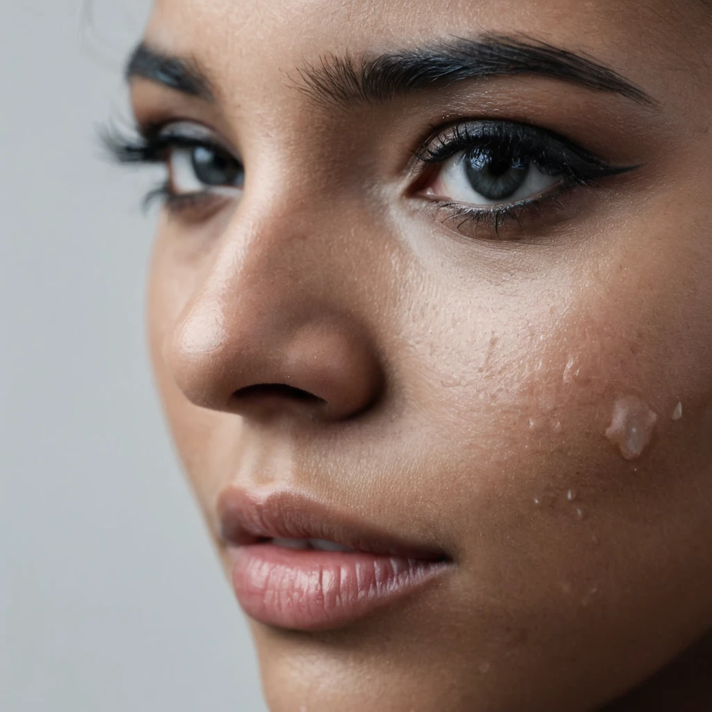 close up and zoomed in on a beautiful depressed emotional sad crying black girl with crying a single teardrop running down her face and a black background, sad, depressed, emotinoal, close up on side profile only showing cheek and eyelight falling on face, noir photorealism, mysterious portrait of a woman, chiaroscuro portrait, close up on side profile, tinashe, zoe kravitz, zoomed in on tear drop, euphoria vibes, tears, crying, black and white, dark