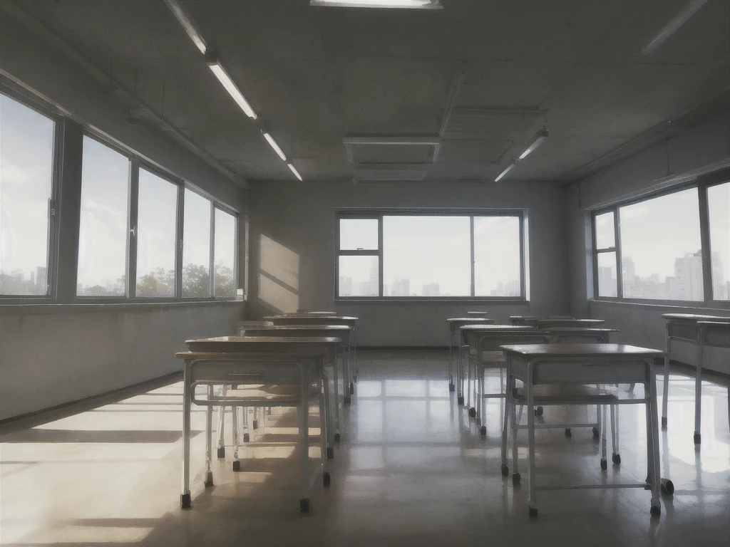 School, classroom, grey, light, windows,