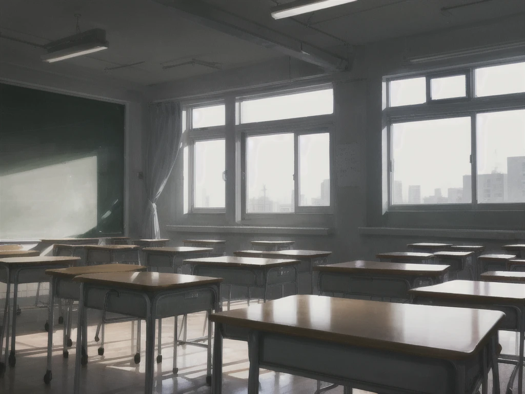 School, classroom, grey, light, windows,