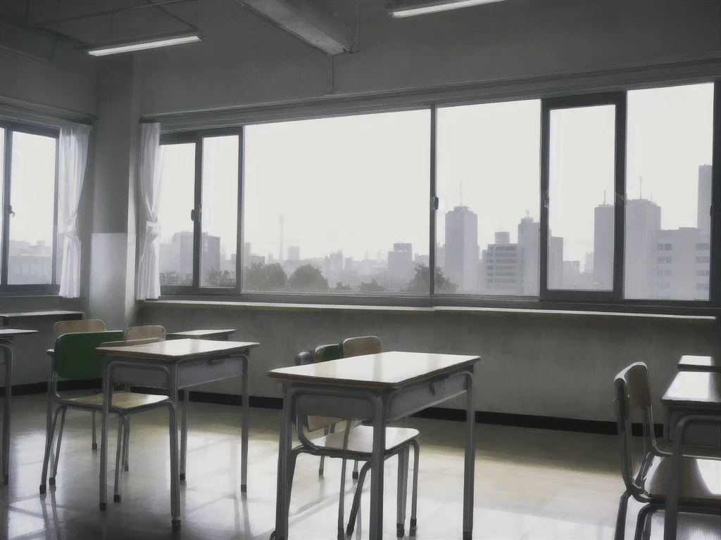 School, classroom, grey, light, windows,