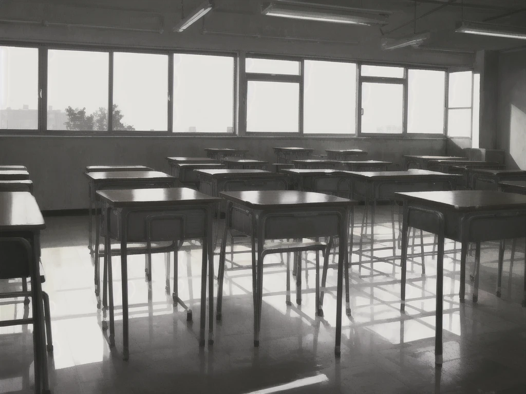 School, classroom, grey, light, windows,