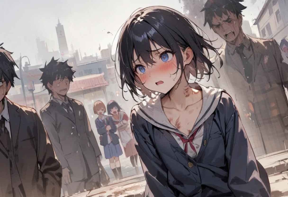 Nipples、Raped by a male Yankee、Being bullied by delinquents、Being forced to give a blowjob to a man、Dick、Covered in semen、Many large bruises、Girl、Girl、Short、Younger、Lower school year、Baby Face、flat chest、Watery eye、Marks of being beaten、Violence、Scared、At elementary schools, parks, homes, etc.、Bandage、Clothes that expose a lot of skin、No dialogue、Dynamic Angle、masterpiece、best quality、ultra-detail、scar、My hair is messy、scream and ask for help
