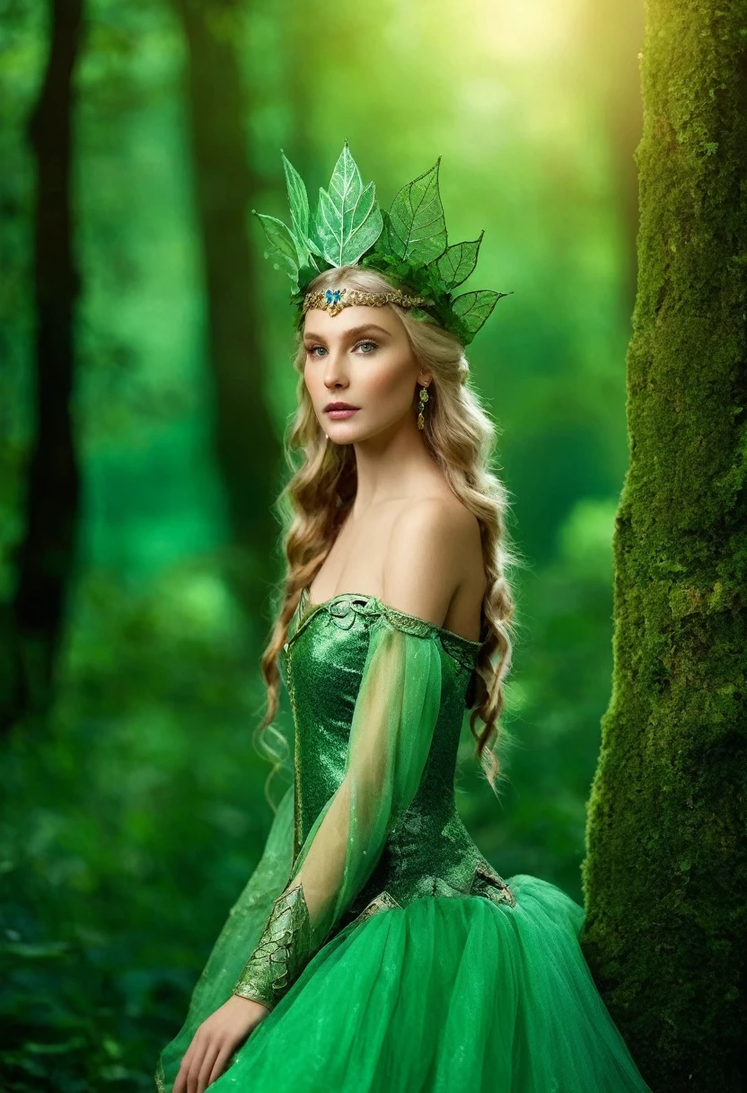 elf princess, fairy tale, fantasy, cinematic, green background, 