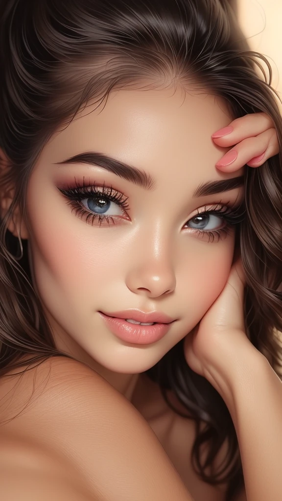 (best quality,ultra-detailed,realistic:1.37),cute girls face,beautiful detailed eyes,beautiful detailed lips,demonic smile,vivid colors,golden hair,innocent expressions,playful facial features,natural lighting,soft background,portrait style,photorealistic,shiny eyes,curly lashes,rosy cheeks,sparkling teeth,sharp focus,radiant skin,expressive eyebrows,blush highlights,luscious lips,natural beauty,subtle contouring,sweet and mischievous gaze,hint of mischief,dreamy atmosphere,delicate details.