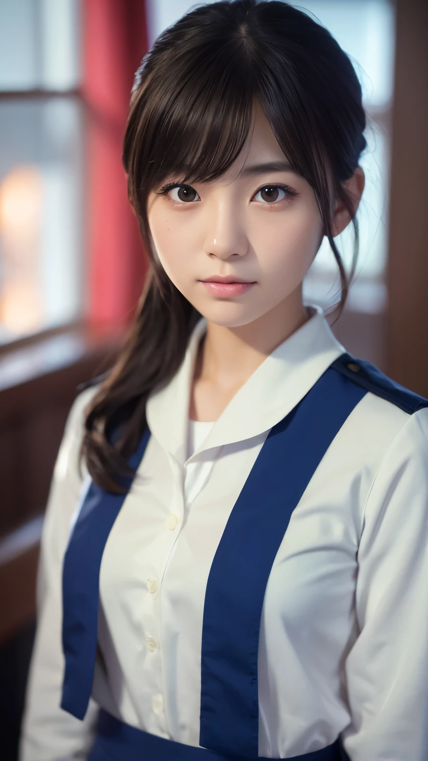 Beautiful young Japanese woman, Around 20 years old, Wearing a sailor uniform, Very detailedな, 8K resolution, とてもRealistic, Cinema Lighting, Highest quality, masterpiece, Realistic, Physically Based Rendering, Very detailed, Vibrant colors, Professional, Sharp focus, Studio Lighting.Standing facing forward