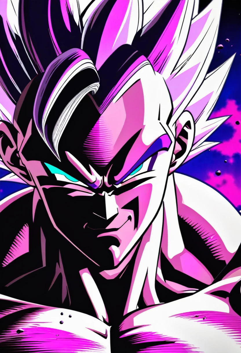 (((Extreme close-up Majin Buu universe Dragon Ball Z front images Color Splash)))