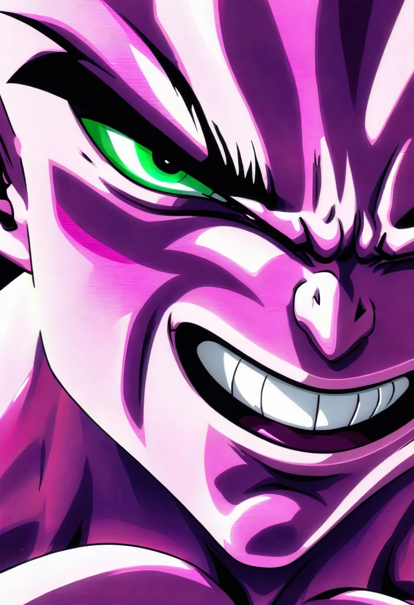 (((Extreme close-up Majin Buu universe Dragon Ball Z front images Color Splash)))