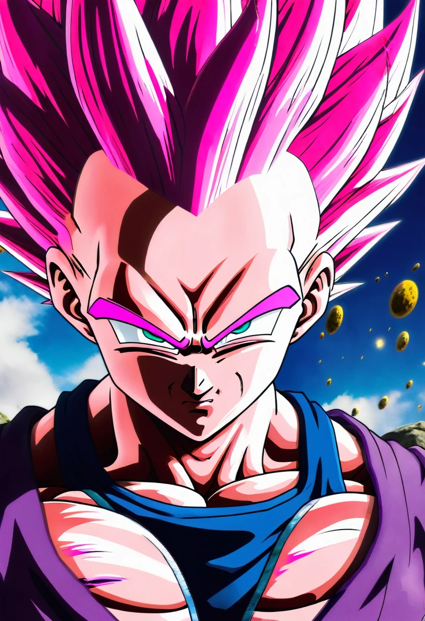 (((Extreme close-up Majin Buu universe Dragon Ball Z front images Color Splash)))