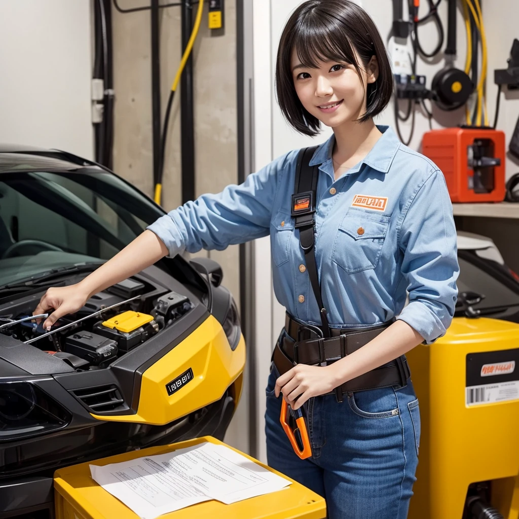 - **name**: Naomi Sakura(Sakura Naomi)
- **age**: 28 years old - **Profession**: Electrical worker - **Appearance**: with short cut black hair、With a bright and cheerful expression、Wearing work clothes。Always wear a helmet and tool belt。
- **character**: Diligent and serious。Being a team player、I have strong opinions。Curious about new technologies。
- **background**: I've been interested in machines since I was a .、After graduating from technical high school、I chose to become an electrician。Now、I work for a local electrical contractor.、They repair and install electrical equipment for homes and businesses.。
- **skill**: Indoor Electrical Wiring、Fire equipment construction - **hobby**: DIY、Electronic work、Motorcycle touring。
- **Special Notes**: Active in a workplace with few women、Have a friendly attitude towards providing guidance to juniors and apprentices。When working with the reliable Knicks waist tool, we use a face that has never been produced by Seeart before.