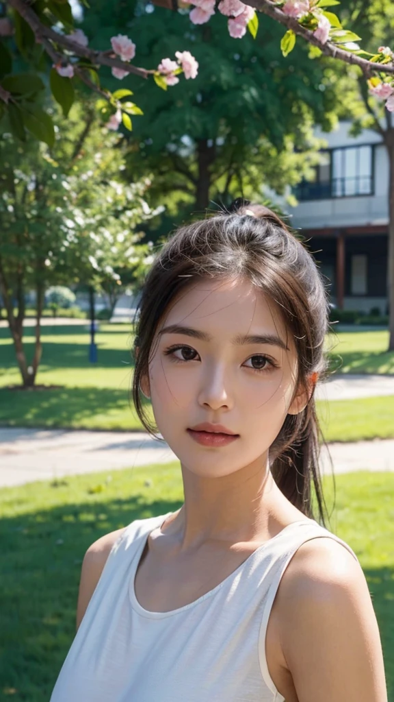 dress,outdoors,Urban Park,On the lawn,One woman,close up face,fully body photo,masutepiece, The highest image quality, High quality, the background is clear,Beautiful woman, Japanese, Detailed, Ultra-detailed, finely detail, hight resolution, 8K Wallpaper, Perfect dynamic composition, Beautiful detailed eyes ,Detailed eyes, Detailed skin, Beautiful skin, 超hight resolution, (reality: 1.4),Very beautiful woman, Slightly younger face, Beautiful skin, slender, (Ultra photo realsisim), (hight resolution), (8K), (Very detailed) (beautifully detailed eyes), (super detailed), (Detailed face), view the viewer, Fine details, Detailed face, Staring straight ahead, Staring straight ahead, photos realistic, Bright lighting, Professional Lighting, Black hair,poneyTail,a baby face,sixteen years old,Hairstyle: ponytail,Long ponytail hairstyle,slight smile,