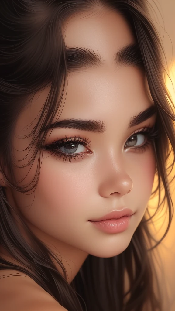 (best quality,ultra-detailed,realistic:1.37),cute girls face,beautiful detailed eyes,beautiful detailed lips,demonic smile,vivid colors,golden hair,innocent expressions,playful facial features,natural lighting,soft background,portrait style,photorealistic,shiny eyes,curly lashes,rosy cheeks,sparkling teeth,sharp focus,radiant skin,expressive eyebrows,blush highlights,luscious lips,natural beauty,subtle contouring,sweet and mischievous gaze,hint of mischief,dreamy atmosphere,delicate details.