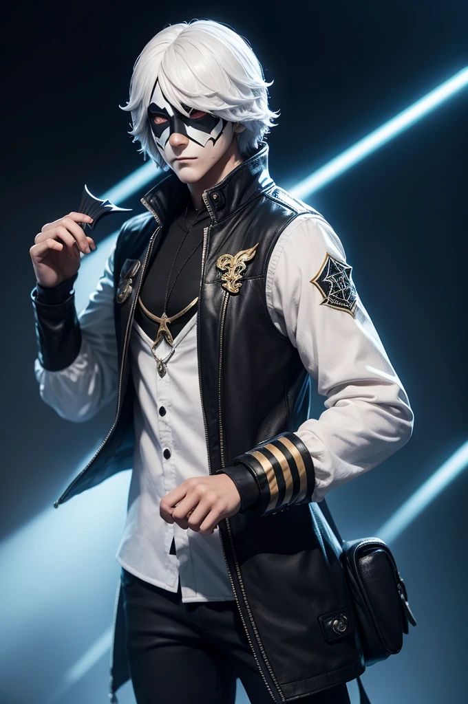 Free fire game male figure with the night clown mask with the white property with the name "wizard" ending black with rays