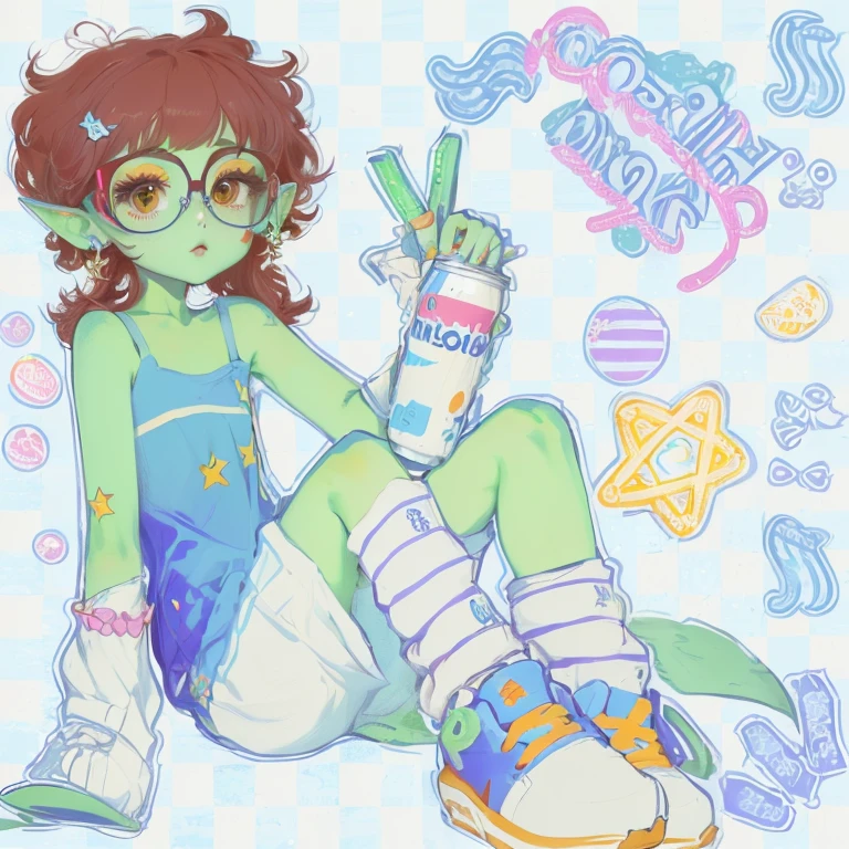 cartoon girl with glasses and a pair of sneakers sitting on the floor, acid pixie, very aesthetic!!!!!!!!!!!!!!!, soft drink theme girl, y 2 k Cutecore Clowncore, adoptable full body, aesthetic!!!!, aesthetic!!!!!!!!, “uwu the prismatic person, very aesthetic!!!!!!, full body commission for, acid pixie acid pixie, aesthetic!!!!!!!, !!Full length portrait!!