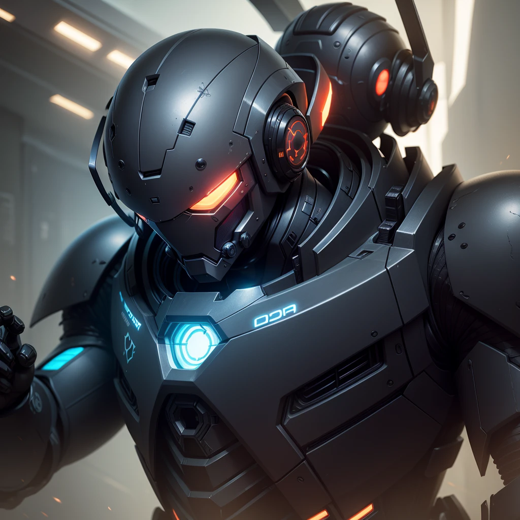 a close up of a robot on a cell phone, inspired by Marek Okon, cgsociety contest winner, energetic varia suit, menacing look, from ncsoft, profile picture 1024px