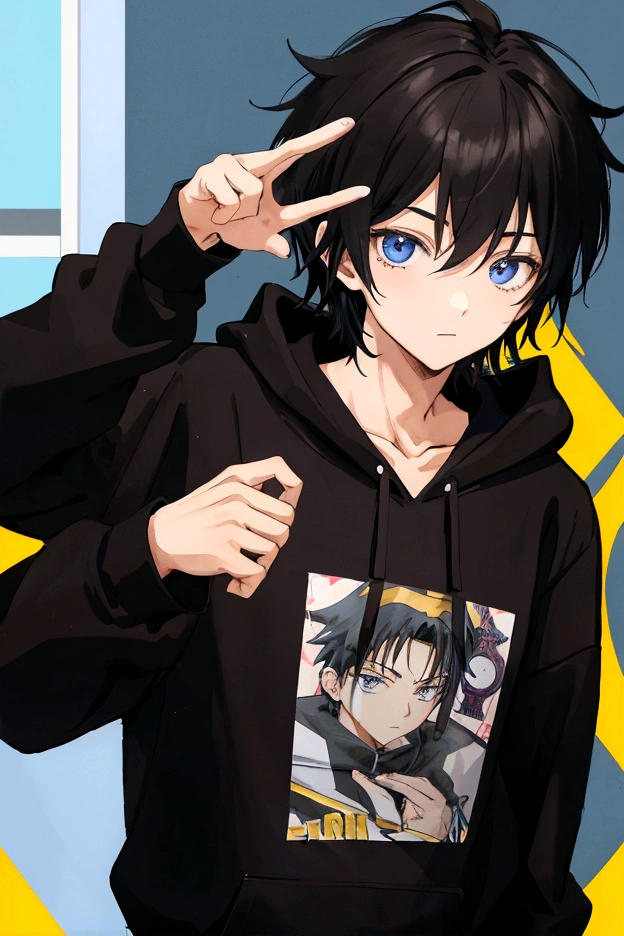 boy,20-year-old,Anime Images,Wearing a black hoodie,Black Hair,intellectual