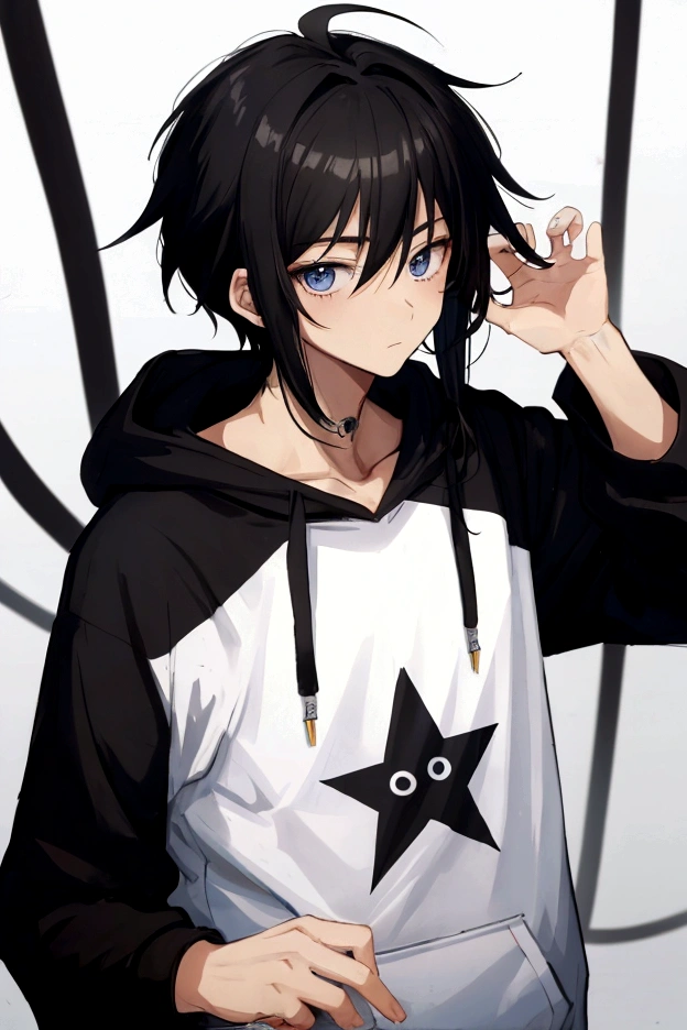 boy,20-year-old,Anime Images,Wearing a black hoodie,Black Hair,intellectual