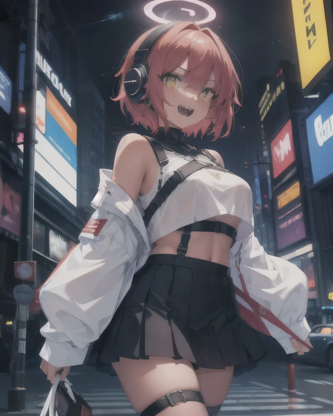 Prompts : 19 year old girl walking away looking over her shoulder , ((windy day)) , ((wind blowing up skirt) ), midnight, multicolored hair, scary street, smiling, choker, tight white shirt, Confident look on her face, high quality, highres, detailed, (medium breasts) , (punk clothes:1.3), disheveled hair, (shoulder length hair) dramatic shading, pleated skirt, panties, (((walking away from camera))), ((torn clothes:1.5)), beautiful face, attractive face, (wide hips) , thigh highs, Masterpiece, (cinematic lighting), (I can see your panties:1.7),nice butt, (white panties:1.5)