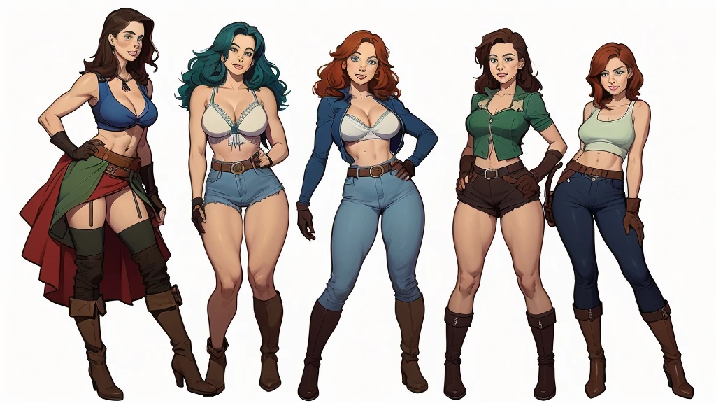 (cartoon style:1.2), Drawings of (Ginevra Molly Weasley), he used to smile, perfect green eyes, face detailed, White background, fun pose, seducing gaze,Full body wearing the Sanserina uniform, beautiful medium breasts and wonderful body cartoon style digital illustration. Wearing pantiesJennifer Connelly , , white bra, green vest, sleeveless, へそ, blue jeans, Brown boots, gloves fingerless, short gloves, slightly-smile, shorth hair, wavy hair, parted bangs, blue colored eyes, wart under the right eye, old american west, sunny desert background, waist belt, best quality, Obra de arte Jennifer Connelly