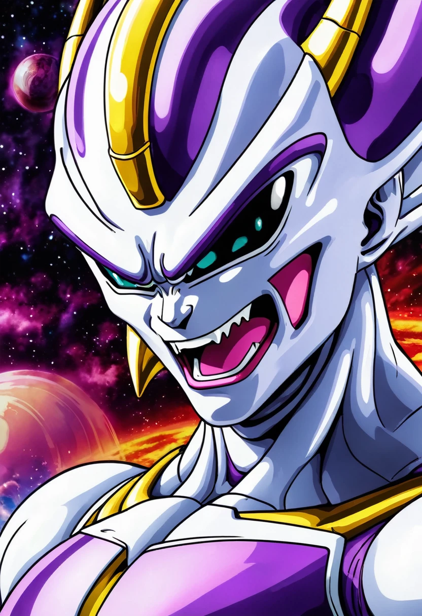 (((Extreme close-up Frieza fusion Xenomorph Alien the eighth passenger universe Dragon Ball Z frontal images Color Splash)))