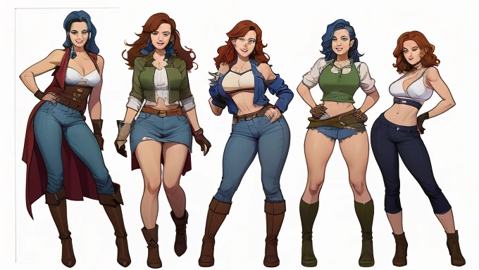 (cartoon style:1.2), Drawings of (Ginevra Molly Weasley), he used to smile, perfect green eyes, face detailed, White background, fun pose, seducing gaze,Full body wearing the Sanserina uniform, beautiful medium breasts and wonderful body cartoon style digital illustration. Wearing pantiesJennifer Connelly , , white bra, green vest, sleeveless, へそ, blue jeans, Brown boots, gloves fingerless, short gloves, slightly-smile, shorth hair, wavy hair, parted bangs, blue colored eyes, wart under the right eye, old american west, sunny desert background, waist belt, best quality, Obra de arte Jennifer Connelly