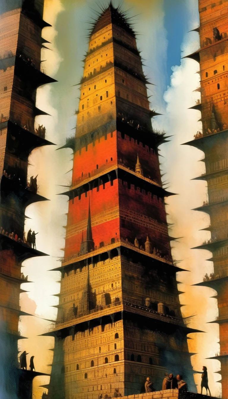 Tower of Babel, art inspired in Dave mcKean, oil painted