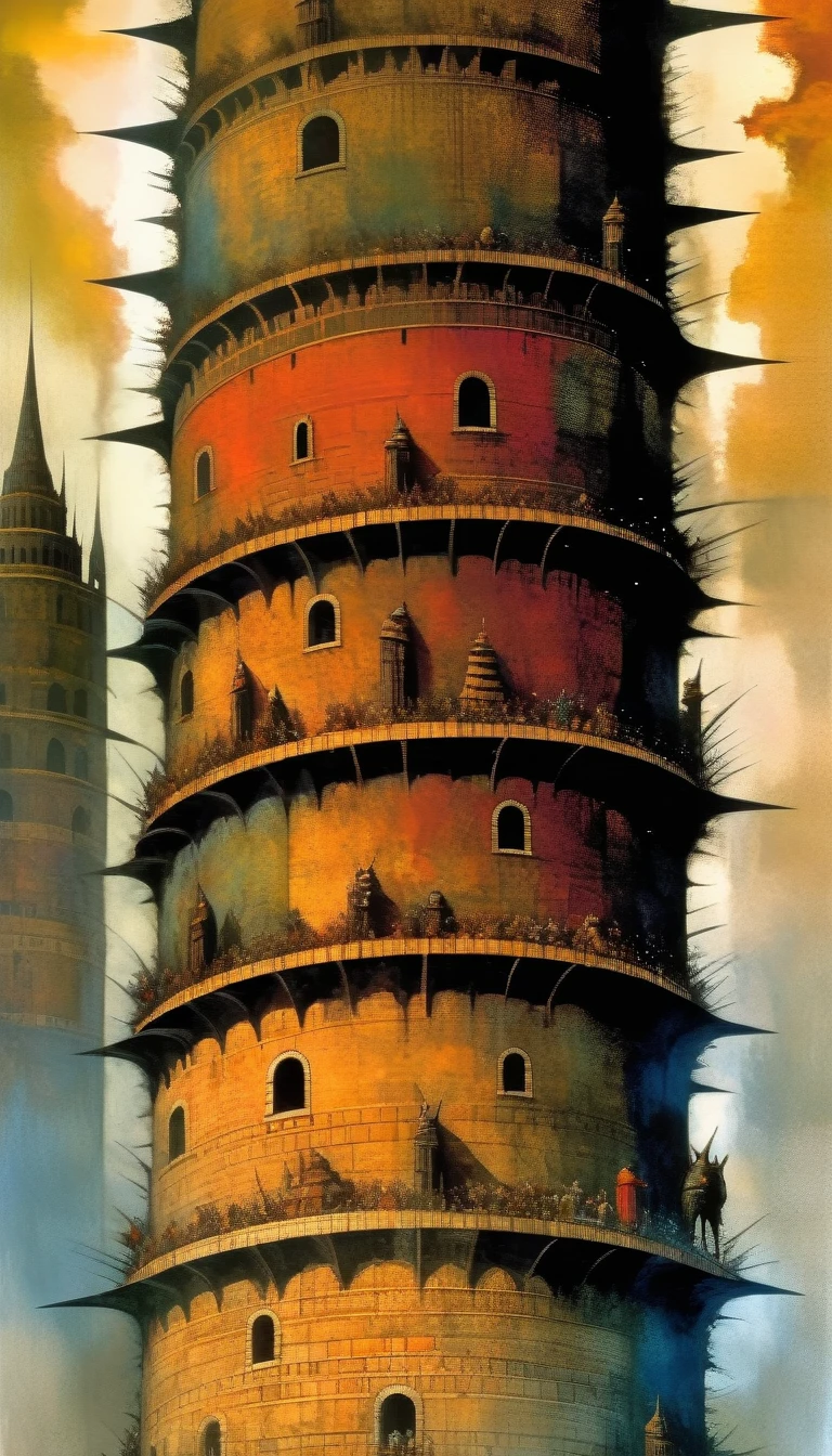 Tower of Babel, art inspired in Dave mcKean, oil painted
