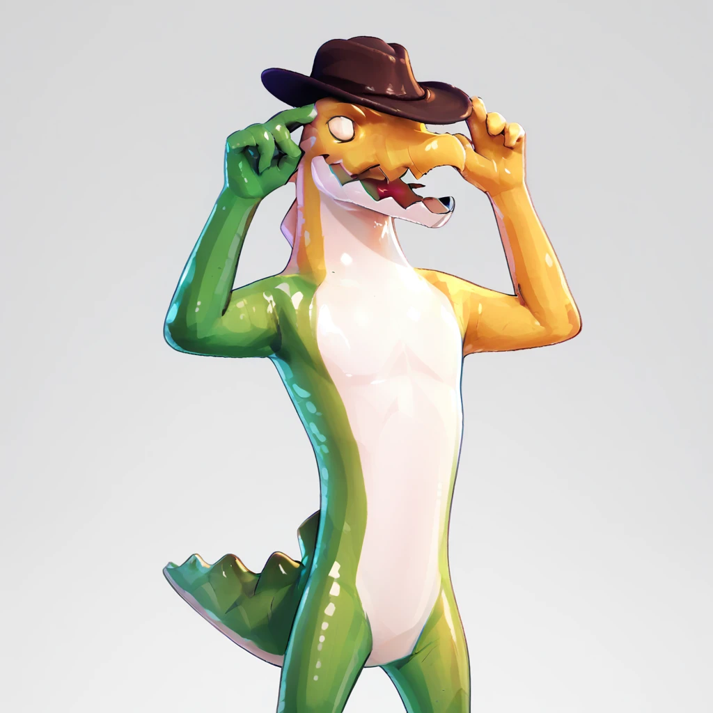 (source_furry, source_cartoon, score_9, score_8_up, score_7_up:1), solo male, gummigoo, standing, looking at viewer, open mouth, simple background, white background, 3d