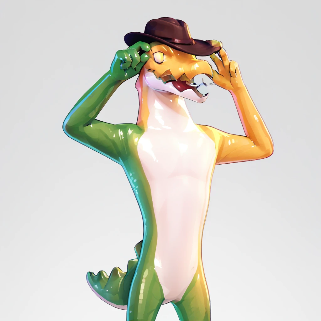 (source_furry, source_cartoon, score_9, score_8_up, score_7_up:1), solo male, gummigoo, standing, looking at viewer, open mouth, simple background, white background, 3d