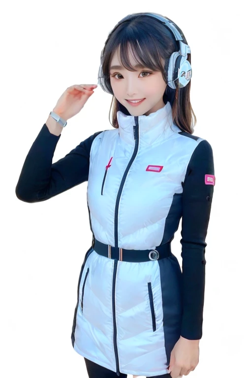 masterpiece, Highest quality, Very detailed, 8K Portrait,Japanese Android Girl,plump , Control panel,Robotic arms and legs, Blunt bangs,,break (Metallic Gray, Metallic luster, Mirror finish, Astro Best):5,headphone:5,break (Black sleeves):100,Smart Watches,Futuristic space station,Control Room,break headphone,blue eyes,(Black Hair):2,(Long Hair):1.3,Displaying the viewer,(respirator),break blush:3,Hidden Hand,smile