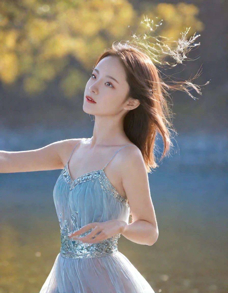 Realistic、Sharp Focus、Digital Realism、CG Unity 8k、CG Unity 8k Super detailedでリアルな驚異のテクスチャ写真表現。{Ultra-fine and airy hair、masterpiece、Highest quality、finely、Super detailed、High resolution、Realistic presence、Sense of presence、Very small head、Super slim waist、Detailed eyelashes、Clear, small, pale blue eyes、Soft lips、Delicate nose、Very beautiful collarbone、Flat Chest、Thin normal neck、Small occipital region、、、Hair blowing in the wind、A revealing, glittery, gorgeous and decorative Russian dance costume、A dance in which skirts are vigorously fluttered, kicked up, and swung