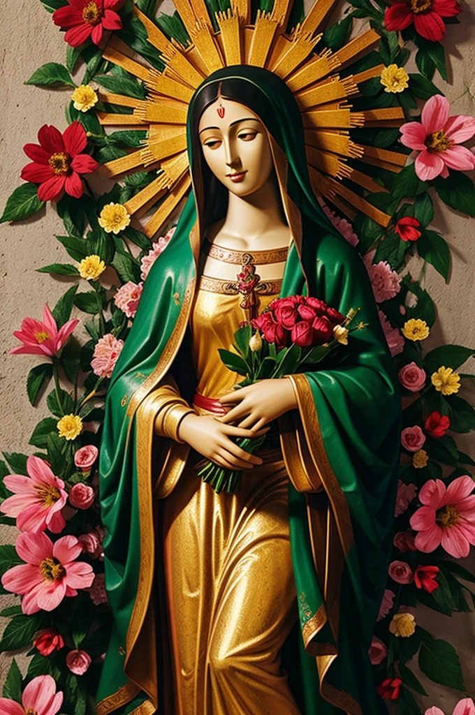 Image of the Virgin Guadalupe animated with flowers
