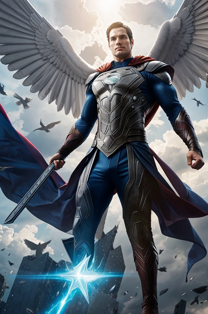 A dove with 7 arms with Mjolnir and the powers of Superman