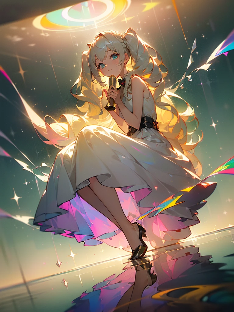 (masterpiece:1.5), ultra quality, 8K, high resolution, super fine illustration, depth of field,
perfect anatomy,
multiple characters, (3girls), trio, looking at viewer, break, (1st_girl=(blonde hair, super long hair, wavy hair, green eyes, large bast, black dress, holding a champagne glass, take a glass, toasting)), break, (2nd_girl=(silver hair, extreme long hair, bang, french braid, blue eyes, small bast, white dress, smile, holding huge bouquet)), break, (3rd_girl=(white hair, long hair, twintails, bang, , short statue, pink dress, pop a party popper)), break, (hazy tone:1.2),
(best shadow:1.2), (soft shadow:1.3), (beautiful shadow:1.3), (Prismatic light:1.4), (sparkling light), (beautiful light:1.2), (fantastical light:1.2),
(beautiful reflection:1.3), (prismatic reflection:1.4), (soft reflection:1.3), (natural reflection:1.4), (tyndall effect:1.2),
(sense of depth:1.2),