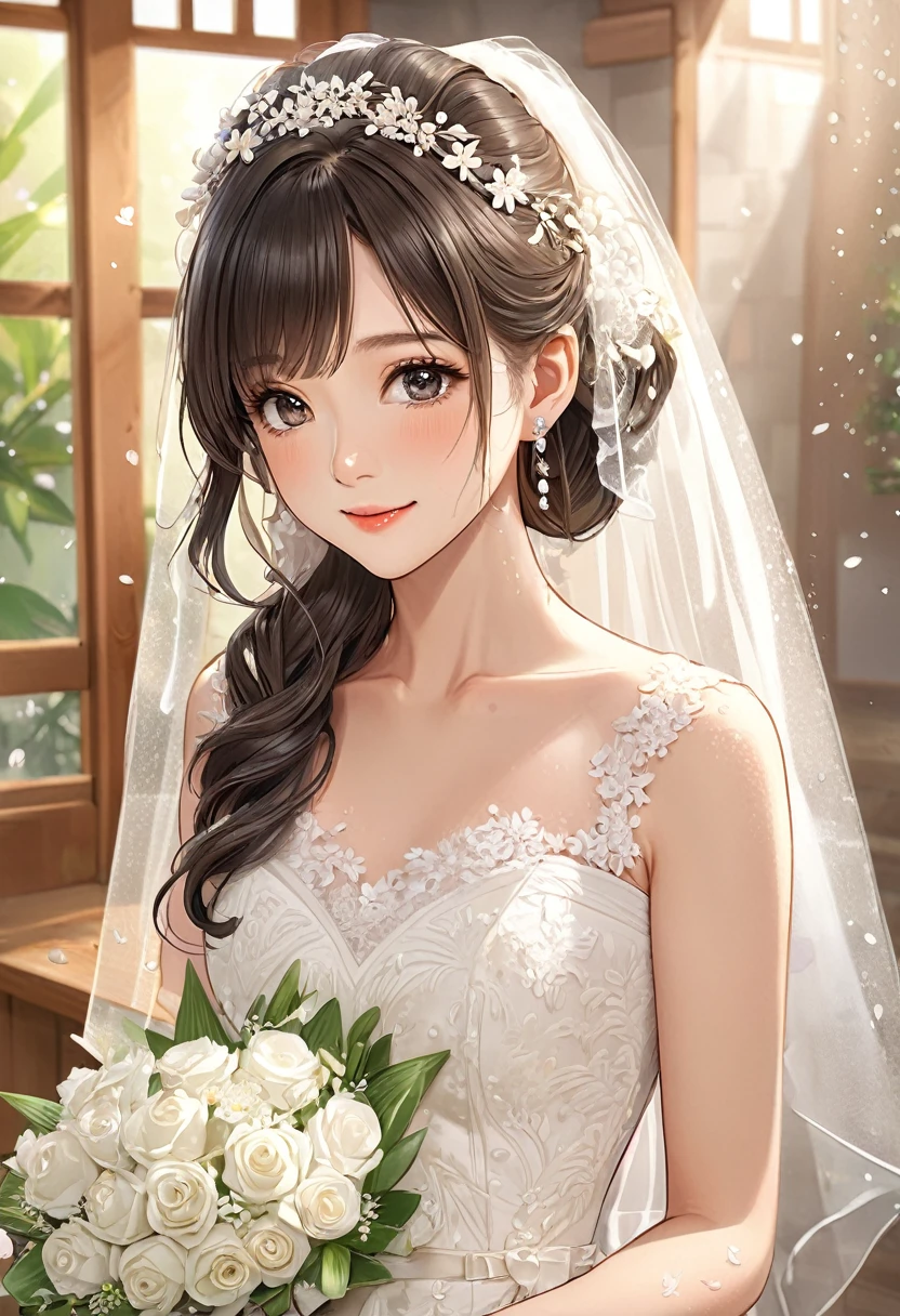 BREAK Perfect Anatomy、(High resolution:1.2)、Incredible illustrations、(Cute illustrations:1.2)、(Beautiful background)Bride receiving a rice shower (pencil drawing)